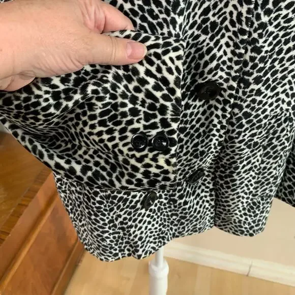 Vintage Sz L Animal Print Leopard Velvet Double Breasted Blazer Jacket Black Wht - Picture 12 of 16